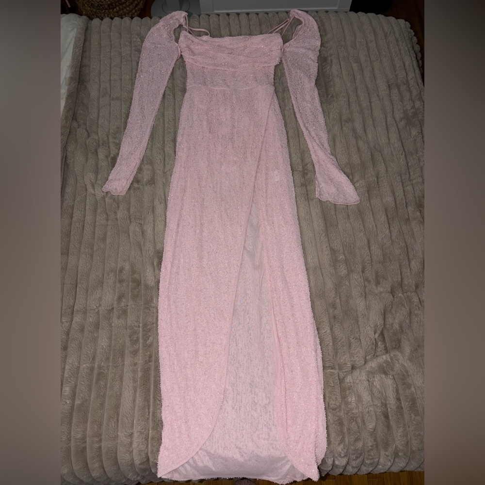 EMBELLISHED COWL NECK MAXI DRESS IN BLUSH